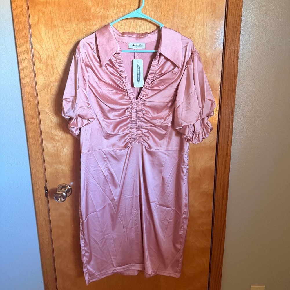 Impressions Pink Satin Mini Dress
